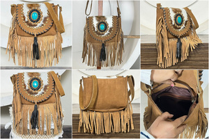 Wholesale High Quality Women Cowhide Leather Large Capacity Crossbody <b>Bag</b> Genuine Suede Leather Fashionable Fringe Shoulder <b>Bag</b> - Product Image 3