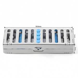 Caja organizadora de instrumentos quirúrgicos dentales de acero inoxidable con rieles de silicona azules y diseño delgado para esterilización - Product Image 2