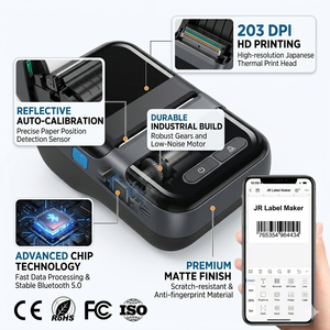 <span class=keywords><strong>Imprimante</strong></span> d'étiquettes thermiques portable <span class=keywords><strong>Bluetooth</strong></span> JR220B avec impression mobile sans fil pour l'expédition, les codes-barres, les autocollants et l'emballage alimentaire - Product Image 2