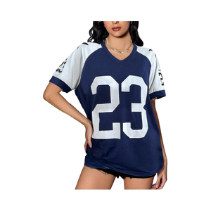 T-shirt en jersey à manches courtes et col en V pour femme, taille grande, imprimé numéro 23, coupe régulière, matière polyester - Product Image 3
