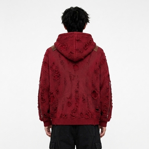 Sudadera con Capucha Premium para Hombre, Estilo Urbano, de Punto Desgastado, Oversize, con Cremallera, Bolsillos Laterales y Tirantes con Hebilla, 100% Algodón - Product Image 3