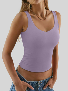 Débardeur basique côtelé pour femme, sans manches, à bretelles, double doublure, col en V, tendance, décontracté, pour le sport et les sorties - Product Image 4