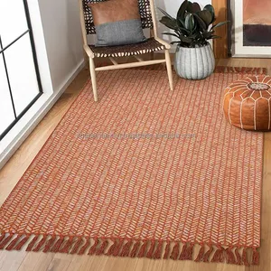 Luxury Home Decor Brown Cotton Area Rug Solid Color Woven Machine Made Carpet for Living Room from Indian Suppliers