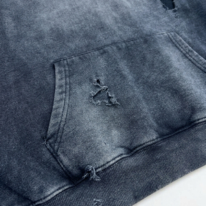 Sweats à capuche pour hommes, personnalisables avec logo, épais, à fermeture éclair, style vintage délavé, broderie, patch, anti-boulochage, ODM - Product Image 4