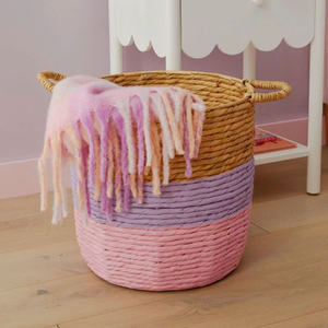 Juego de 2 Cestas Redondas de Mimbre Natural Coloridas con Asas, Diseño Moderno Ecológico para Baño, Lavandería y Cocina - Product Image 2