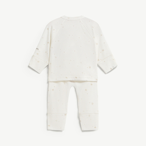 Ensemble 2 pièces unisexe pour bébé en Lyocell Spandex côtelé à imprimé étoiles, manches longues, boutons-pression, avec pieds, nouveau-né, ODM Vietnam - Product Image 2