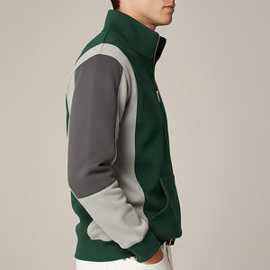 Nouveau sweat-shirt zippé vert pour homme, coupe classique, en polyester tricoté, décontracté, pour l'automne, col montant, couleur unie, manches longues - Product Image 2