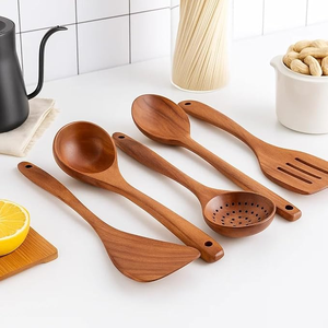 5-Piece <b>Wooden</b> Spoon Shovel <b>Ladle</b> Kit Non-Stick High Temperature Resistant Anti-Scalding Dishwasher Safe Oven Safe Hand Wash - Product Image 5