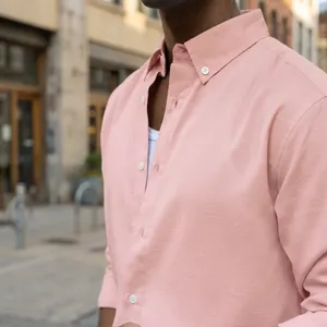 <b>Men's</b> <b>Pink</b> Button Down Collar Dress <b>Shirts</b> Casual Cotton Slub <b>Long</b> <b>Sleeve</b> Solid Breathable Spring <b>Shirts</b> - Product Image 3