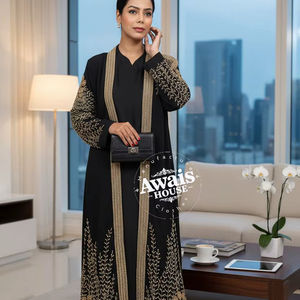 Venta al por mayor AWAIS HOUSE - Conjunto de lujo de 2 piezas para mujer musulmana, modesto, sencillo, de terciopelo liso con cuentas, lavable, túnica larga hasta el suelo, corte en A - Product Image 2