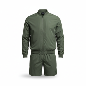 Men's Maroon Tracksuit Set Full Sleeve <b>Zip</b>-Up Jacket With <b>Shorts</b> Solid Color Sporty Design Quick Dry Polyester Material - Product Image 2