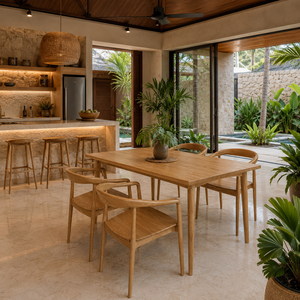 ชุดโต๊ะรับประทานอาหาร 5 ชิ้น รุ่น Soren Teak สไตล์ญี่ปุ่น ทำจากไม้สักแท้ ดีไซน์หรูหรา พร้อมเก้าอี้ Selly พนักพิงแข็งแรง  เฟอร์นิเจอร์ห้องรับประทานอาหารสไตล์ร่วมสมัย - Product Image 5