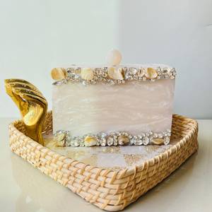 Bolso de Mano Tipo Clutch Hecho a Mano con Resina Rosa Ecológica, Cadena de Hojas de Cristal, Bolso de Noche con Pedrería para Mujer - Product Image 6