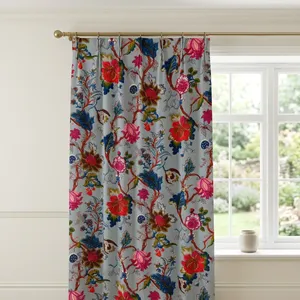 Floral Cotton Velvet Curtain Grey Multicolor Botanical Print Drapes for Living Room Bedroom Window and Elegant Home Decor - Product Image 3