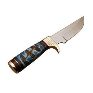 Cuchillo de Caza de Acero de Damasco de Alta Calidad, Hoja de Punta Caída de Espiga Completa, Personalizable con Lámina de Cuero, OEM, Madera de Palisandro y Hueso, 12 Pulgadas - Product Image 4