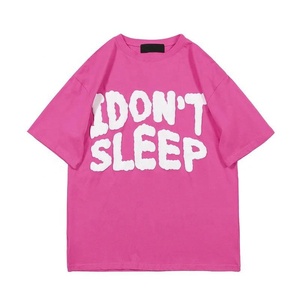 Oversized Short Sleeve T-Shirt With 3D Foam Puff Print IDON'T SLEEP Street Style Crew Neck Men's <b>Tee</b> In <b>White</b> Black Pink Blue - Product Image 3