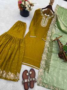 Tenue de mariage et de cérémonie, ensemble sharara à volants avec dupatta - Product Image 5