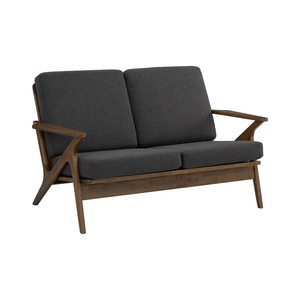 Canapé deux places moderne de style Mid-Century avec accoudoirs en Z, structure en bois sculpté, accoudoirs robustes et revêtement en tissu pour salon d'appartement - Product Image 1