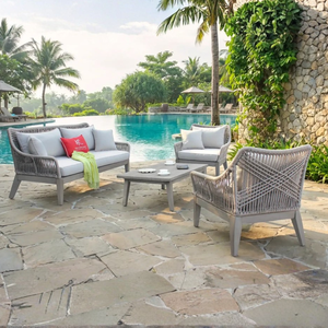 <b>Outdoor</b> <b>Rattan</b> <b>Sofa</b> Set with High-Density Foam Cushions Tropical Garden Furniture Water Proof Design - Product Image 1