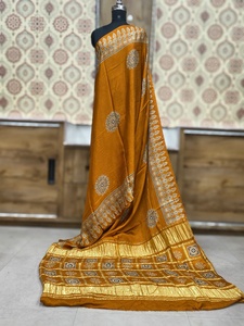 Luxury Ajrakh <b>Art</b> Print Saree with Woven Checks Pallu Ethnic Wedding Festival Collection - Product Image 5