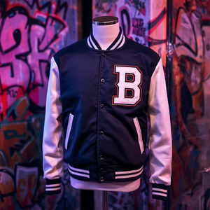 Coated Waterproof Varsity Stand Collar Zipper Front Jacket Casual Letterman Style Outerwear Fashion Streetwear Men OEM Wholesale - Product Image 4