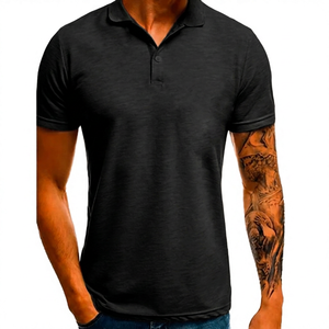 Camisa Polo de Manga Corta para Hombre, Color Sólido, Algodón Tejido, Transpirable, Diseño Casual con Botones, Corte Regular - Product Image 3