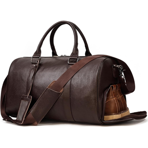Sac de voyage en cuir avec compartiment à chaussures, fermeture éclair, unisexe, noir, 36-55L, poignée souple - Product Image 6