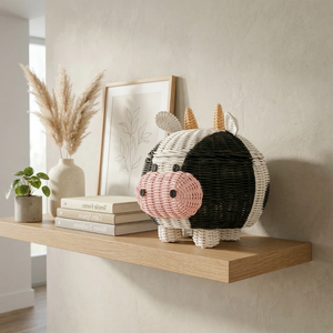 Best Selling Cow Shape Rattan Kids Room Toy Storage <b>Basket</b> Black White Animal <b>Wicker</b> Box Toddler Bedroom Decoration Wholesale - Product Image 5
