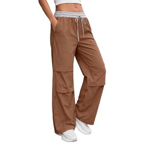Pantalon évasé tendance pour femme, taille mi-haute avec cordon de serrage avant, logo personnalisé, extensible, style streetwear, coupe ample, décontracté, pour la nuit - Product Image 4