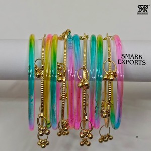 Trendy Multicolor Jelly Glass <b>Bangle</b> Set with Kashmiri Ghungroo Stylish Transparent Fashion Bracelets for Women Girls - Product Image 5