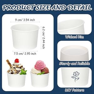 Vasos de Papel Desechables Ecológicos de 8oz, Resistentes a la Grasa, Aptos para Alimentos, Tazones para Postre de Color Sólido, Suministros para Fiestas, Helados y Galletas - Product Image 2