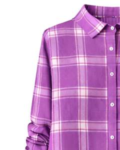 Vestido Camisero a Cuadros Morado para Mujer, Vestido Midi a Cuadros de Manga Larga con Botones y Bolsillos, Ropa Casual, Fabricante OEM Personalizado - Product Image 4