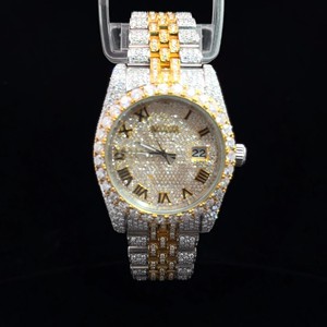 Reloj de Lujo para Hombre con Diamantes de Dos Tonos, Reloj de Pulsera de Cuarzo Completamente Adornado con Esfera Romana - Product Image 1