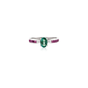 High Quality Minimalist 925 Sterling <b>Silver</b> Natural Oval Cut Emerald & Princess Cut Ruby <b>Solitaire</b> Accent Stone <b>Ring</b> for Women - Product Image 1