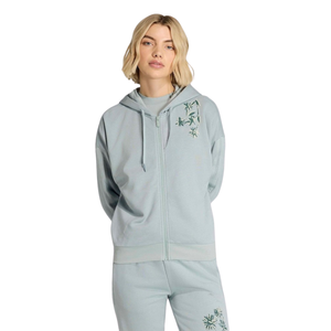 Sweat-shirt à capuche pour femme, gris clair uni, en coton et bambou, tricoté, broderie florale, style décontracté, automne - Product Image 1