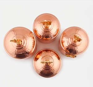 Set Of 3 Food <b>Storage</b> Bins In Copper With Hammered Design And Lid Perfect For Organizing Home And <b>Kitchen</b> Counter Space - Product Image 2