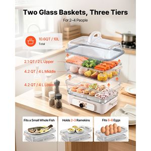<b>Electric</b> Food <b>Steamer</b> 10.6 QT 3-Tier Stainless Steel Trays 1200W Vegetable <b>Steamer</b> for 2-4 Servings - Product Image 3