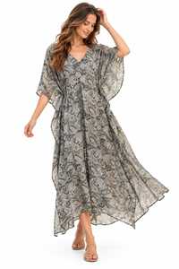Vestido Midi Bohemio de Satén de Seda Tejido con Estampado Paisley, Cuello en V, Manga Murciélago, Corte Holgado, Dobladillo Asimétrico, Ropa Casual de Verano - Product Image 4