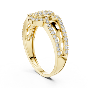 Bague en or jaune avec grappe de diamants ronds et double rangée de pavés, bijoux fins d'inspiration vintage pour femme - Product Image 2