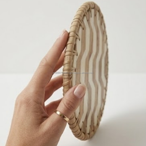 Premium <b>Epoxy</b> Resin Pearl Round Modern Placemat Cane Border Eco-Friendly Non-Slip 8-Inch <b>Table</b> Mat Dining Coffee <b>Tables</b> - Product Image 2