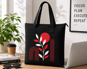 300gsm Black Canvas Tote Bag Zipper Closure Shopping Bag 21x19x4 Custom Logo Eco Friendly Reusable <b>Extra</b> <b>Large</b> Polyester Lining - Product Image 5