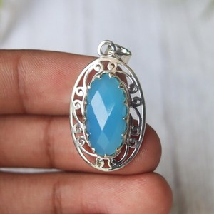 Blue Chalcedony Fashion Pendant 925 Sterling Silver Natural Gemstone Jewelry IGI Certified Unique Design Elegant Women Gift - Product Image 3