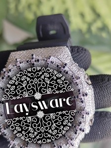 Montre de luxe pour femme, sertie de moissanite VVS, cadran rose, bracelet en caoutchouc noir, analogique-numérique, style hip-hop - Product Image 3