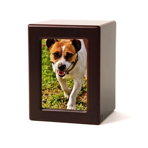 Brown Pet Urn With Custom <b>Dog</b> Photo Frame For Adult Human <b>Ashes</b> Beautiful Rectangular Shape Funeral Urn With Free Velvet Bag - Product Image 1