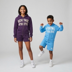 Ensemble sweat à capuche zippé en polaire pour enfants avec short – Doux, chaud et décontracté pour garçons et filles – Tenue de sport d'extérieur - Product Image 1