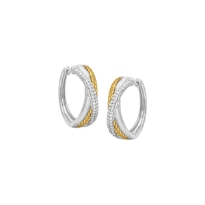 ต่างหูห่วงเพชรทรงกลมธรรมชาติ 0.60 กะรัต ทอง 14K หลายสี | ต่างหูแบบห่วงดีไซน์เนอร์สองสีประดับเพชรสำหรับผู้หญิง - Product Image 3