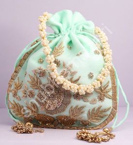 THIS EMBROIDERED BEADED DRAWSTRING Potli Bag Evening Party Handbag Bridal <b>Wedding</b> Purse Jewelry Cosmetics Packaging - Product Image 1