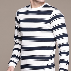 Custom Engineered Stripe <b>Long</b> Sleeve <b>T</b>-<b>Shirt</b> <b>Men</b> Feeder Stripe Cotton OEM Wholesale BD - Product Image 4