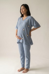 Ensemble de vêtements de maternité en coton à prix de gros pour femmes, tenue de grossesse ample, ensemble coordonné deux pièces - Product Image 2
