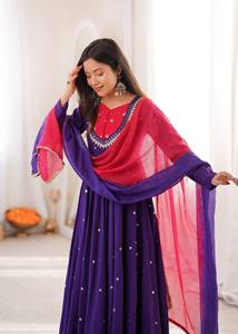 Costume Anarkali traditionnel vert olive pour femmes avec dupatta brodé, coupe ample, longueur au sol, tenue décontractée, style Inde Pakistan - Product Image 4